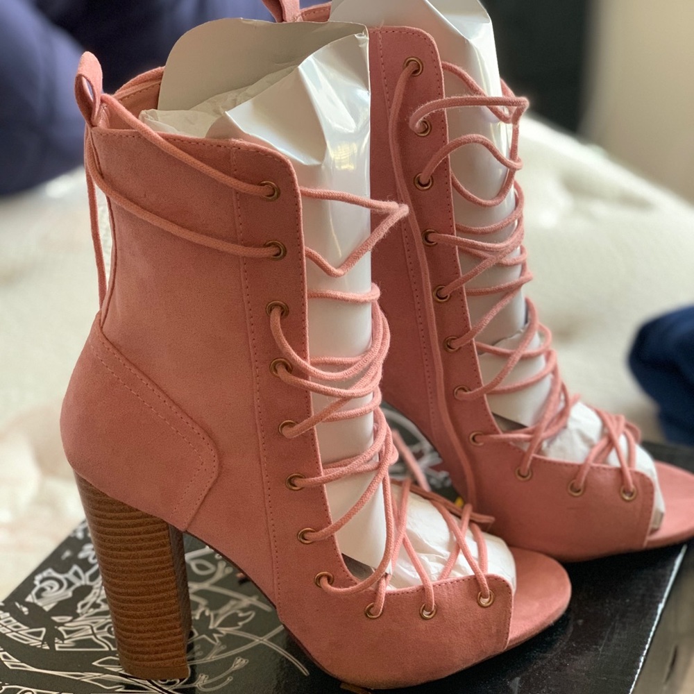 Blush pink ankle boots